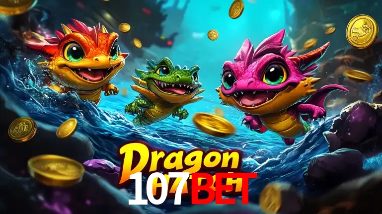 Arte promocional do jogo Dragon Hatch com três adoráveis dragões bebês nadando entre moedas de ouro, um dos slots mais divertidos para jogar no cassino 107bet.